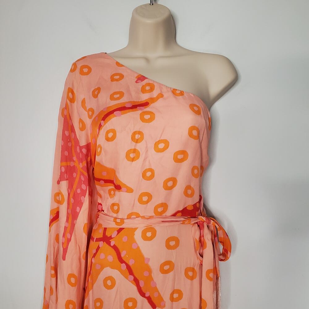 Farm Rio Anthropologie One Shoulder Starfish Maxi Dress Orange Pink Size Large - Picture 5 of 11